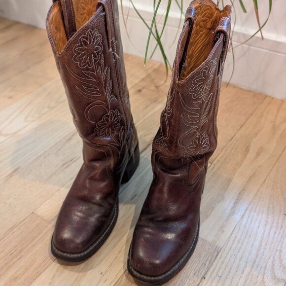 RARE  Frye Vintage Campus Floral Stitch Leather  Women's Brown Western Boots - Picture 2 of 5